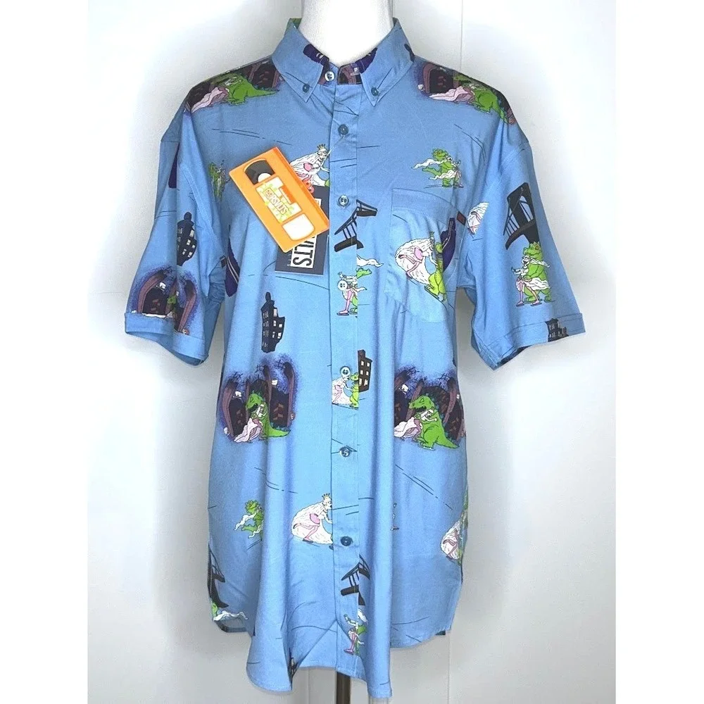 RSVLTS Rugrats Reptar On Ice Short Sleeve Button Down Shirt Mens Large New wTags